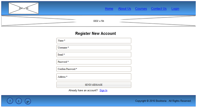 Wireframe of Registration