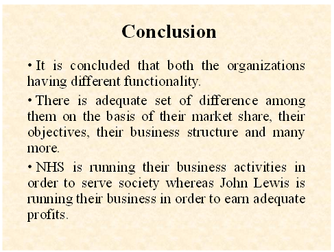 Unit 1 Business Environment Assignment – NHS vs John Lewis