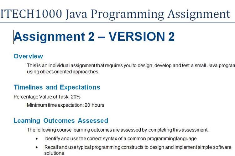 ITECH1000 Java Programming Assignment