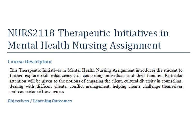 NURS2118 Therapeutic Initiatives in Mental Health Nursing Assignment