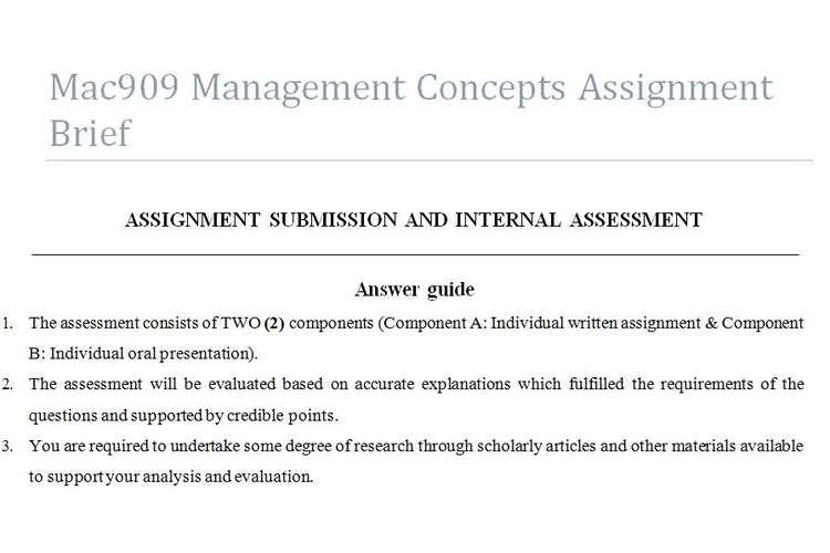 Mac909 Management Concepts Assignment Brief