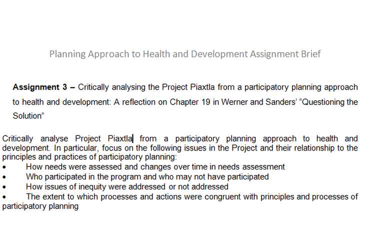 Planning Approach Health Development Assignment Brief