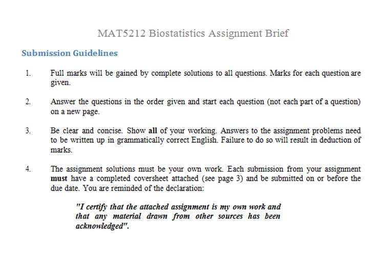 MAT5212 Biostatistics Assignment Brief
