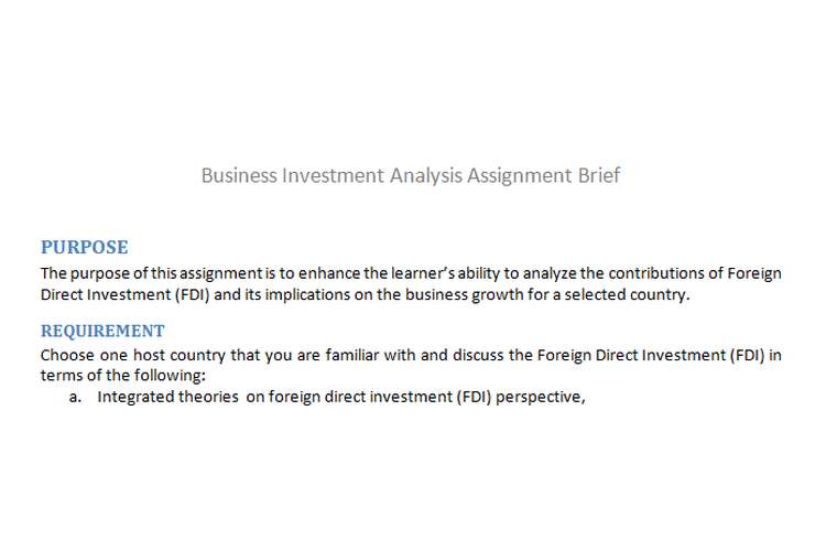 Business Investment Analysis Assignment Brief