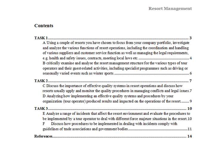 Unit 15 Resort Management Sample Assignment