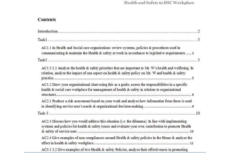 Unit 3 Health and Safety in HSC Workplace Assignment