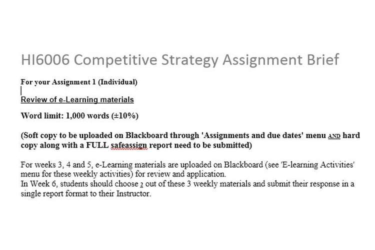 HI6006 Competitive Strategy Assignment Brief