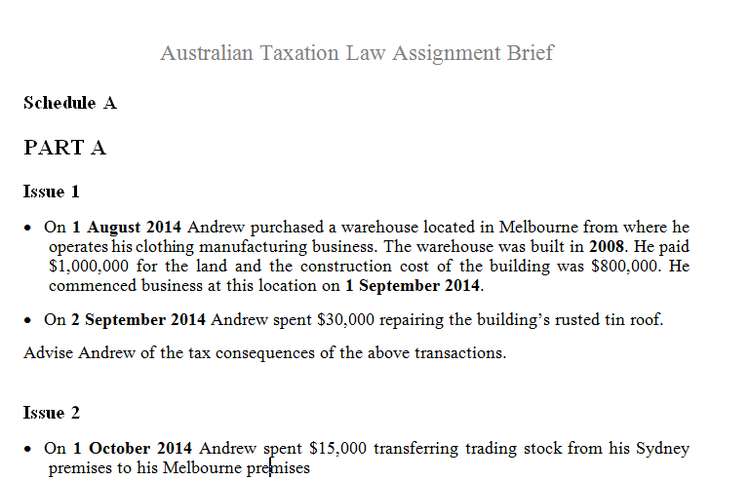 Australian Taxation Law Assignment Brief