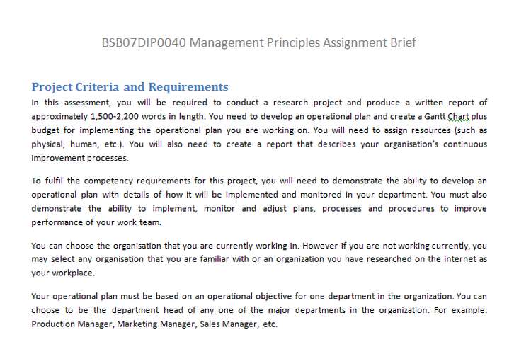 BSB07DIP0040 Management Principles Assignment Brief
