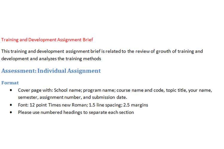 Training and Development Assignment Brief