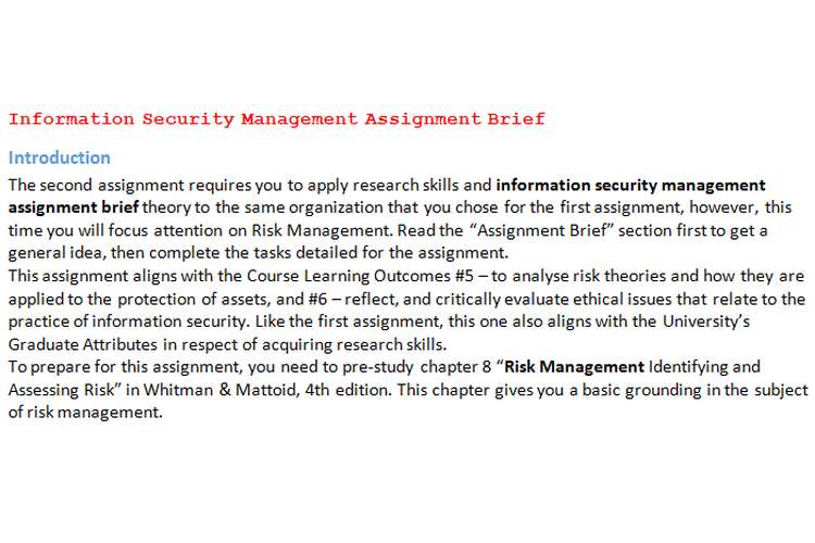 Information Security Management Assignment Brief