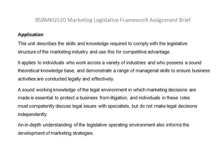 Marketing Legislative Framework Assignment Brief