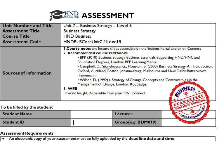 Unit 7 Business Strategy Assignment Brief