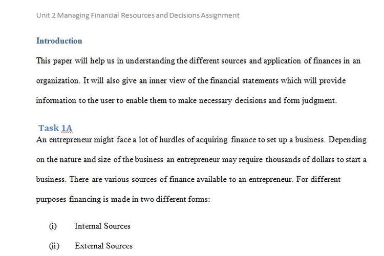 managing financial resources assignment