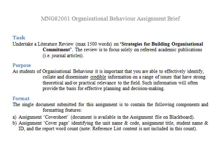 MNG82001 Organisational Behaviour Assignment Brief
