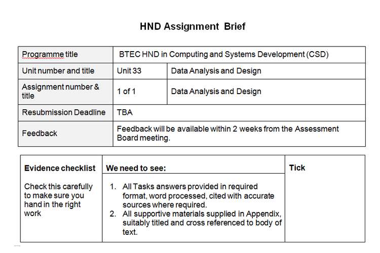 Unit 33 Data Analysis and Design Sample Assignment