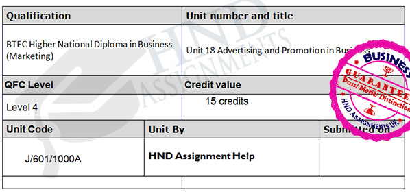 Unit 18 Advertising and Promotion in Business Assignment