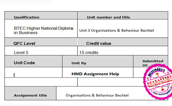Unit 3 Organisations & Behaviour Bechtel Assignment