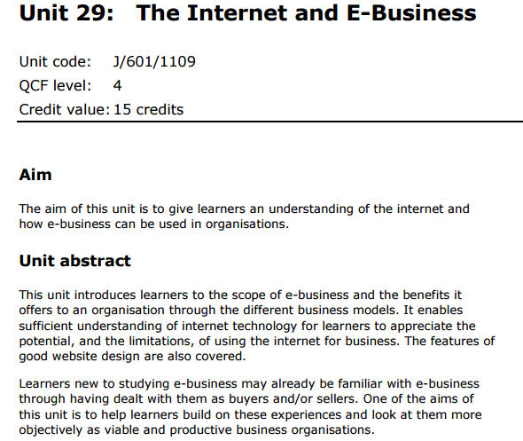 Unit 29 The Internet and E-Business - Locus Assignment Help