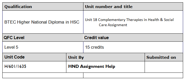  Complementary Therapies in Health & Social Care Assignment