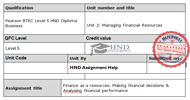 Managing Financial Resources Assignment Brief