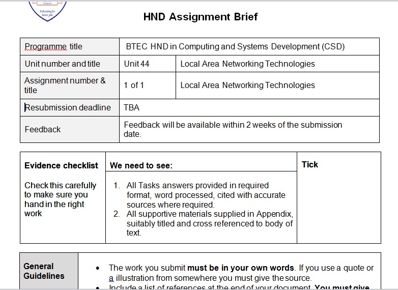 Unit 44 Local Area Networking Technologies Assignment 