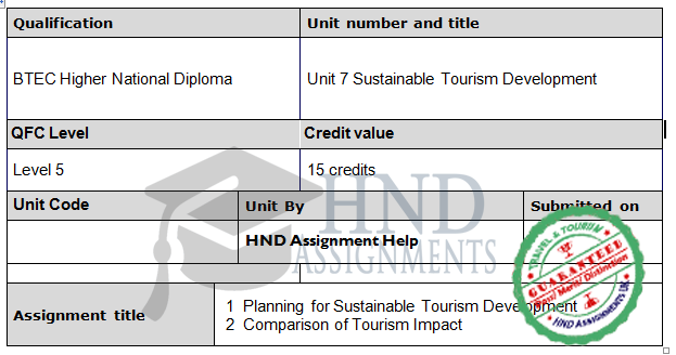 Sustainable Tourism Development Assignment Brief