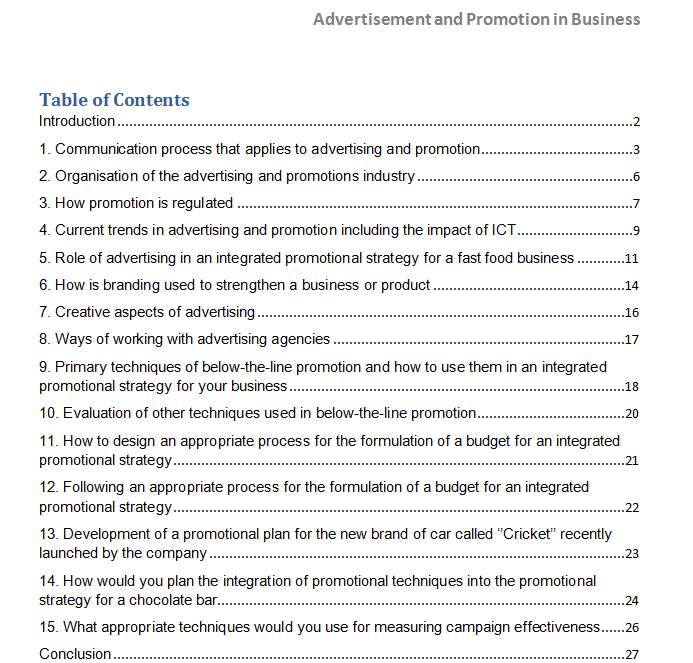 Advertisement and Promotion in Business Sample Assignment