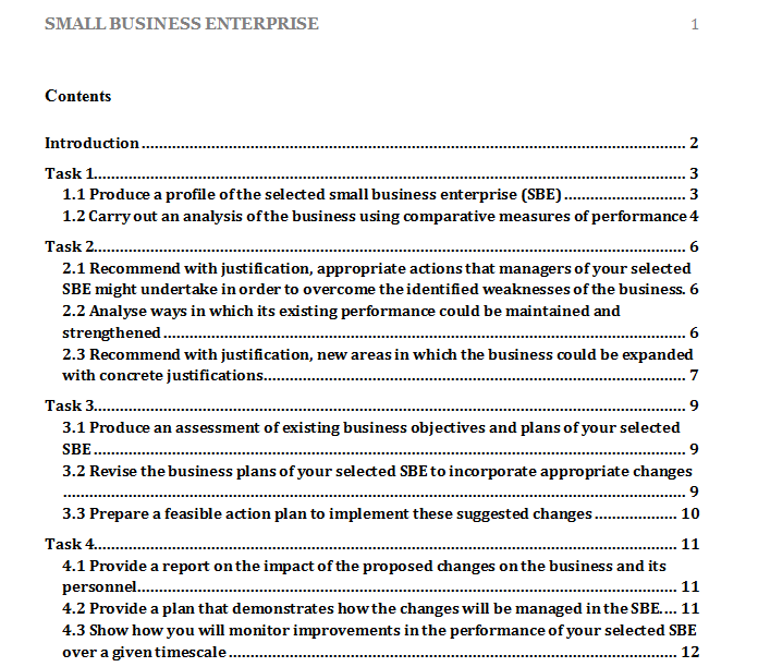 Unit 33 Small Business Enterprise Assignment Solution