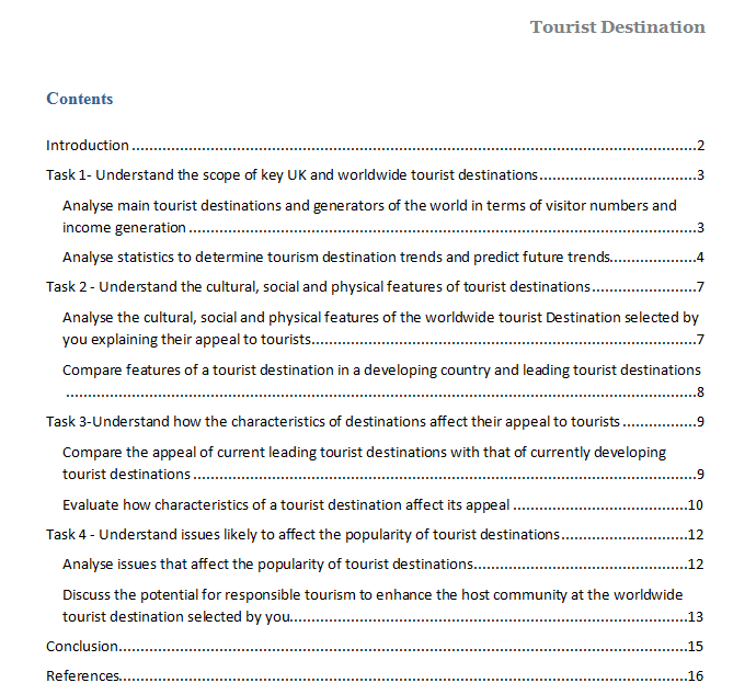 Unit 9 Tourist Destination Assignment Solution